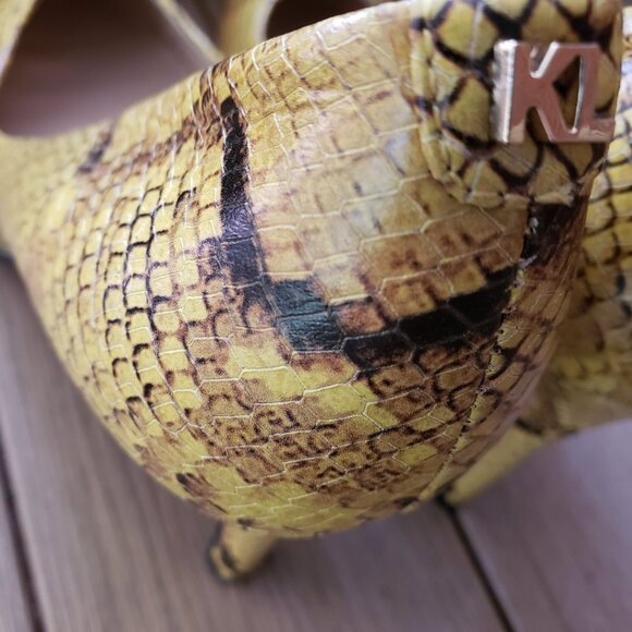 EUC KARL LAGERFELD Royale premium leather pumps in mustard / brown snake (6) - Picture 4 of 12